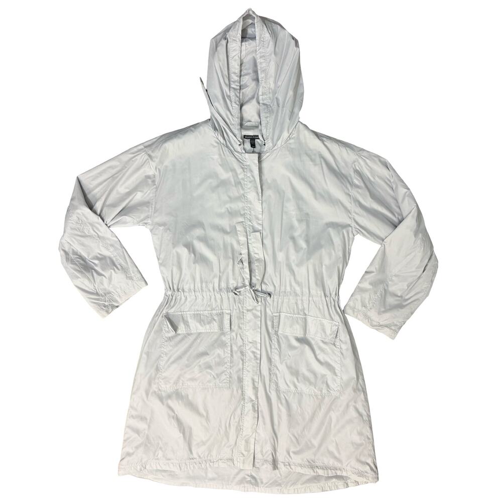 Eileen Fisher Light Gray Recycled Nylon Midi Hooded Utility Jacket size M